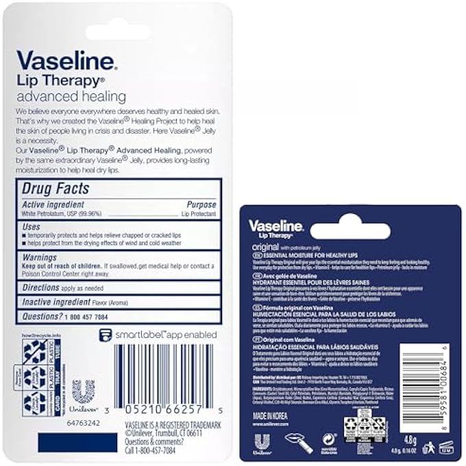 Vaseline LIP THERAPY ADVANCED PETROLEUM JELLY, SKIN PROTECTANT, TRAVEL SIZE .35 OZ, PACK OF 12 - Image 3